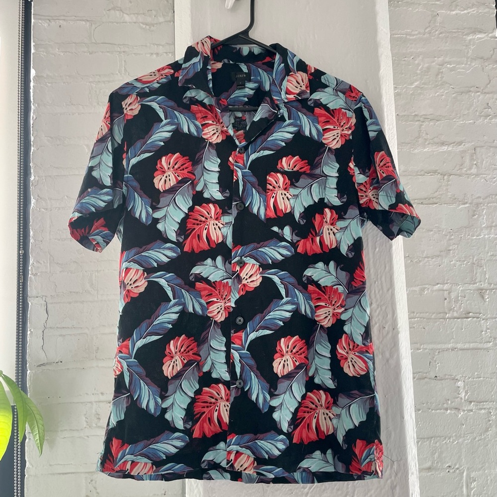 J.Crew, Short-sleeve camp-collar cotton-linen shirt in tropical print